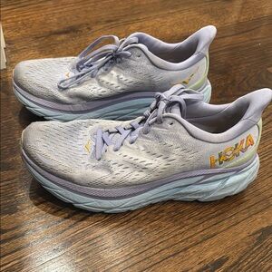 Hoka Athletic Shoes in Light Gray and Blue